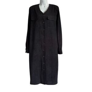 TESS DRESS Vintage Black Faux Suede Long Sleeve Shirt Dress Size 14 Tall XLT
